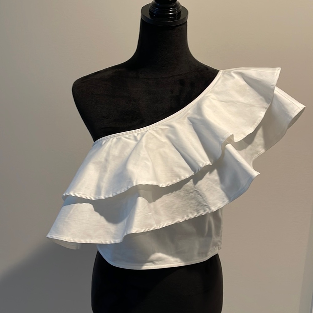 Off shoulder ruffle neck top